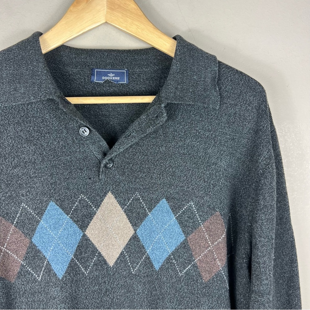 Vintage Argyle Collared Quarter Button Sweater - image 2